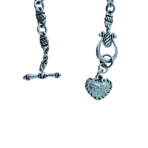 NEW Silver Chain Link Necklace with Cz Encrusted Heart Charm 8" - Picture 4 of 6